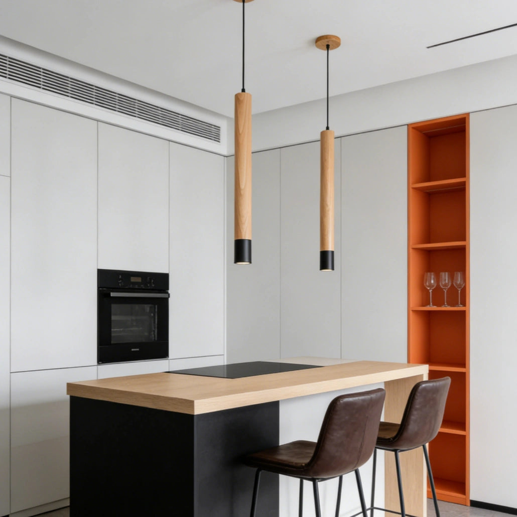 Lámpara Colgante de Madera para Comedor Estilo Moderno LED en Tubo