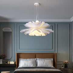 Lámpara colgante de flor moderna romántica LED regulable blanca para dormitorio