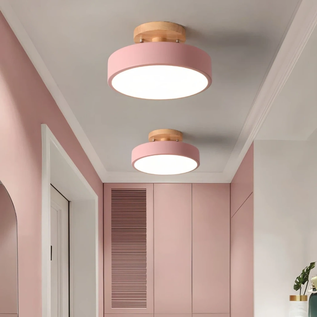 Lámpara de techo redonda moderna LED nórdica rosa Ø18 cm para pasillo