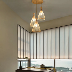 Lámpara Colgante de Rattan de Tres Luces Estilo Chino para Comedor