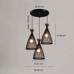Lámpara Colgante de Rattan de Tres Luces Estilo Chino para Comedor