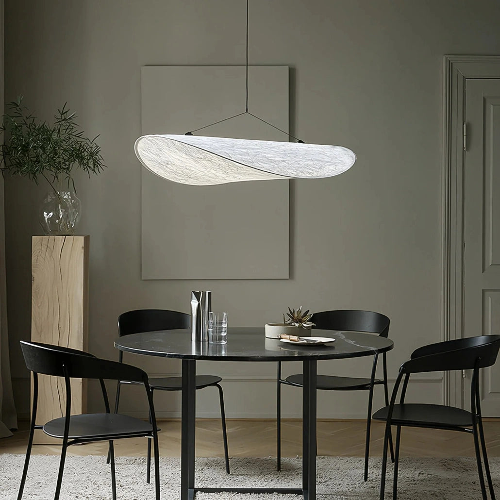 Lámpara Colgante de Tela Blanca con Luz LED Estilo Japandi para Salón