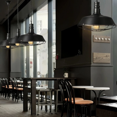 Lámpara Colgante Industrial Negra Regulable en Altura de Metal para Comedor
