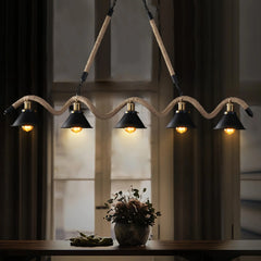 Lámpara Colgante Cuerda Vintage de Metal Negra de Cinco Cabezas para Isla Cocina