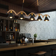 Lámpara Colgante Cuerda Vintage de Metal Negra de Cinco Cabezas para Isla Cocina