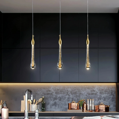 Lámpara colgante gotas de cristal LED dorada de estilo moderno