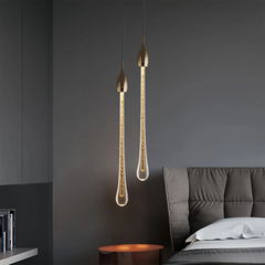 Lámpara colgante gotas de cristal LED dorada de estilo moderno