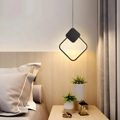 Lámpara colgante diamante LED negra minimalista de luz suave para dormitorio