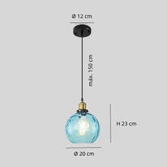 Lámpara colgante bola de cristal LED azul regulable en altura para comedor