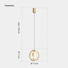Lámpara Anillo Colgante LED Regulable en Altura Dorada para Dormitorio Moderno