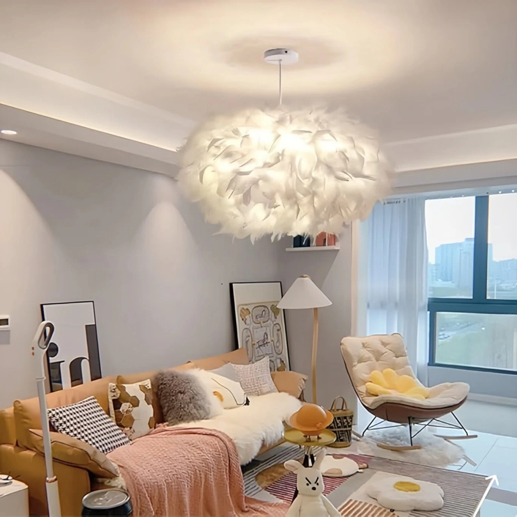 Lámpara Colgante Plumas Blanca Nórdica Forma Nube LED para Dormitorio