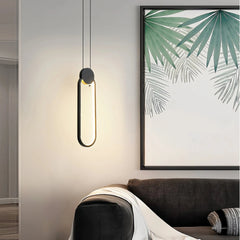 Lámpara colgante ovalada LED negra regulable de estilo moderno para dormitorio