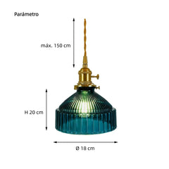 Lámpara Colgante de Vidrio Vintage Azul Pato Regulable en Altura para Comedor