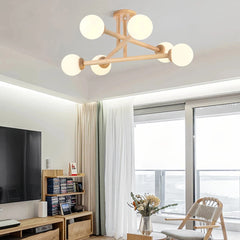 Lámpara de techo Sputnik de madera LED regulable para dormitorio, 4/6/8 luces