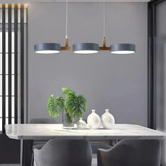 Lámpara colgante de tres luces nórdica LED regulable color Morandi para comedor
