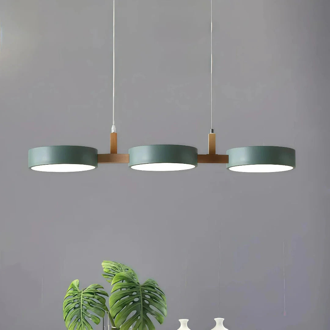 Lámpara colgante de tres luces nórdica LED regulable color Morandi para comedor