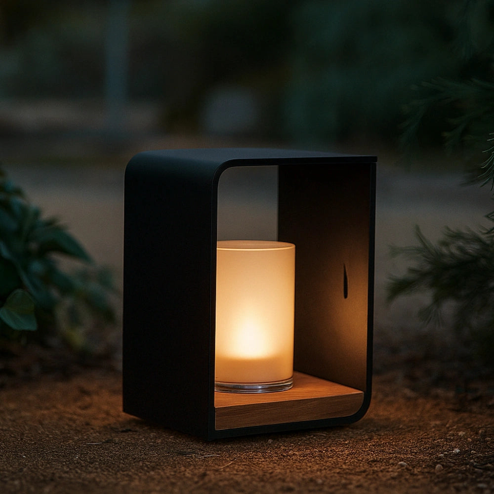 Lámpara de Pie Solar Exterior Moderna de Metal Rectangular para Jardín