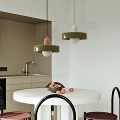 Lámpara de vidrio colgante LED regulable en altura color morandi para comedor