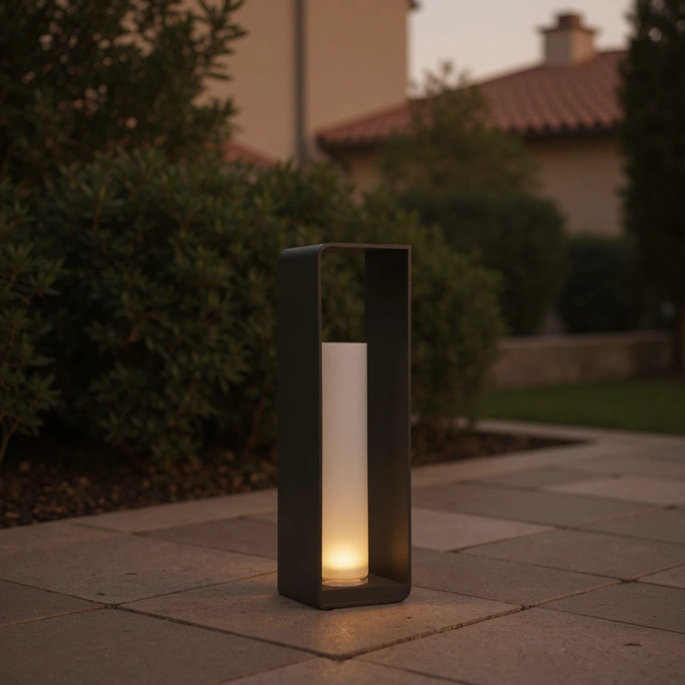 Lámpara de Pie Solar Exterior Moderna de Metal Rectangular para Jardín
