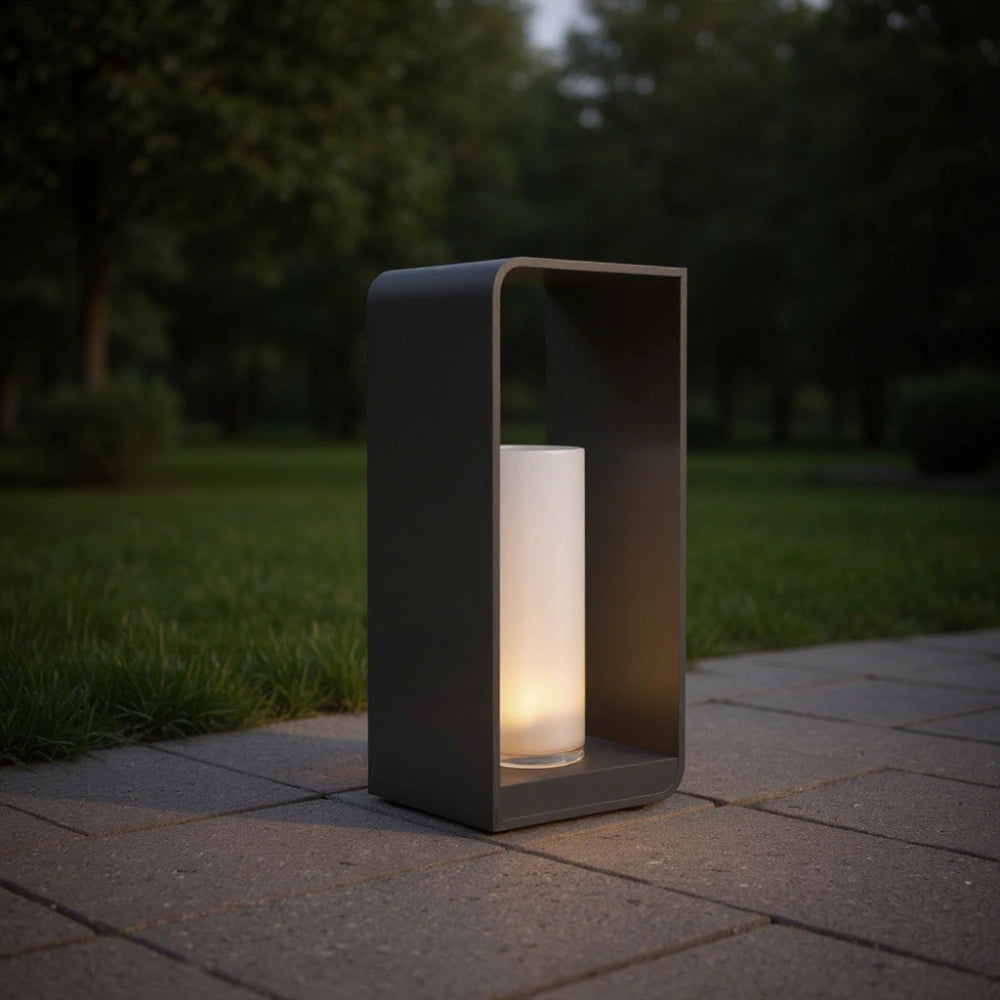 Lámpara de Pie Solar Exterior Moderna de Metal Rectangular para Jardín