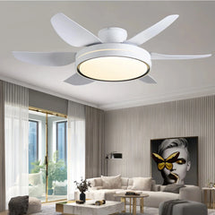 Ventilador de techo 5 aspas con luz blanco silencioso con motor DC y temporizador 130 cm para salón