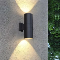 Aplique de pared exterior bidireccional cilíndrico negro LED IP65 moderno para porche
