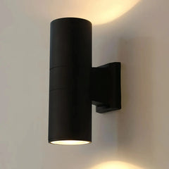 Aplique de pared exterior bidireccional cilíndrico negro LED IP65 moderno para porche