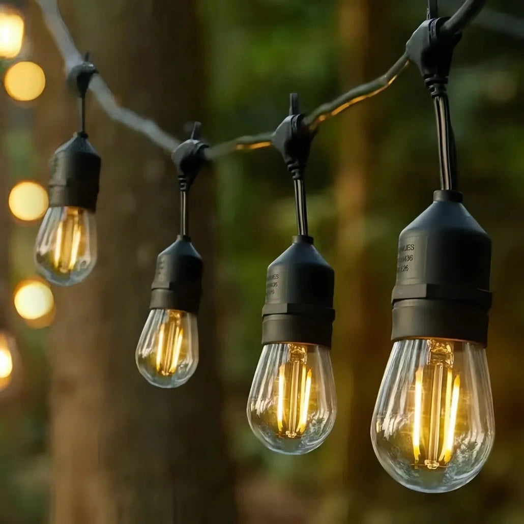 Cadena de luces de exterior led s14 con 15 bombillas ip65 de 15 m para jardín