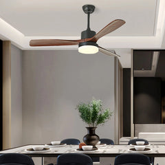 Ventilador de techo con luz LED acabado madera 3 aspas 6 velocidades modo verano/invierno