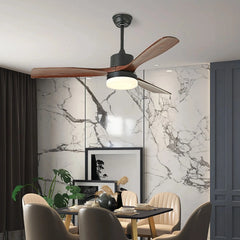Ventilador de techo con luz LED acabado madera 3 aspas 6 velocidades modo verano/invierno
