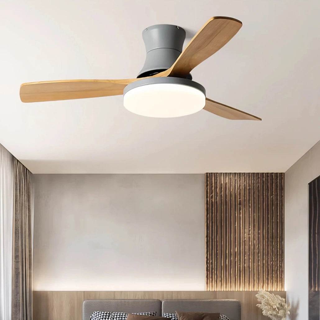 Ventilador de techo con luz 3 aspas LED silencioso motor DC de madera estilo nórdico