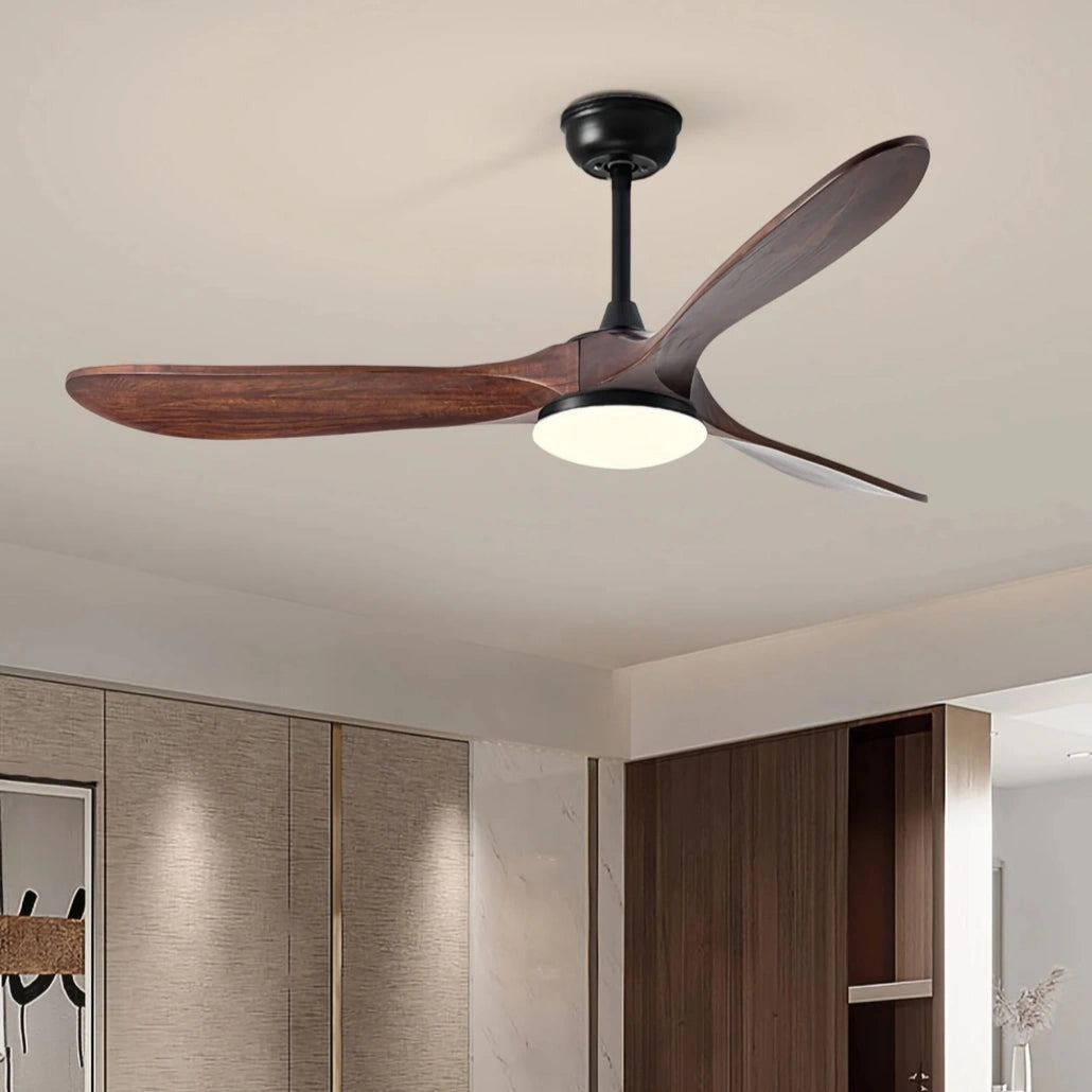 Ventilador de techo silencioso de madera LED motor inverter 3 aspas reversibles Ø106/132 cm