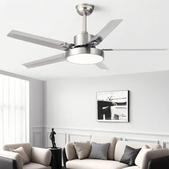Ventilador de techo con luz de acero inoxidable LED 5 aspas