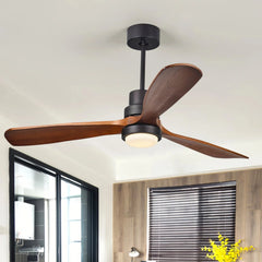 Ventilador de techo con luz madera LED silencioso 3 aspas reversibles