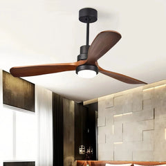 Ventilador de techo con luz madera LED silencioso 3 aspas reversibles