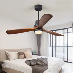 Ventilador de techo con luz madera LED silencioso 3 aspas reversibles