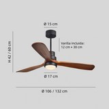 Ventilador de techo con luz madera LED silencioso 3 aspas reversibles
