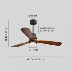 Ventilador de techo con luz madera LED silencioso 3 aspas reversibles
