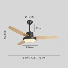 Ventilador de techo de madera con luz LED y motor DC inverter minimalista