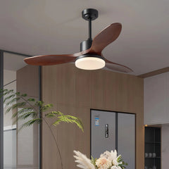 Ventilador de techo de madera con luz LED, motor DC y 3 aspas