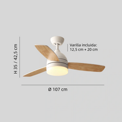 Ventilador de techo con luz LED silencioso con aspas de madera Ø107 cm
