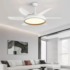 Ventilador de techo blanco con luz LED silencioso y motor DC de 6 aspas