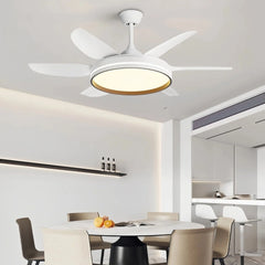 Ventilador de techo blanco con luz LED silencioso y motor DC de 6 aspas