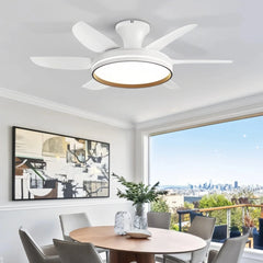 Ventilador de techo blanco con luz LED silencioso y motor DC de 6 aspas