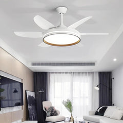 Ventilador de techo blanco con luz LED silencioso y motor DC de 6 aspas