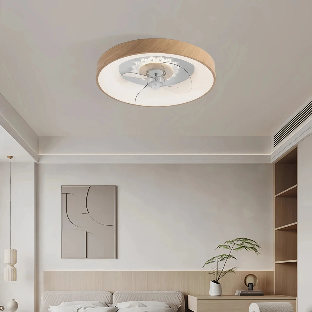 Ventilador de techo redondo con luz regulable silencioso y temporizador para dormitorio