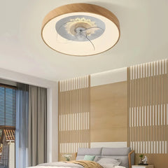 Ventilador de techo redondo con luz regulable silencioso y temporizador para dormitorio