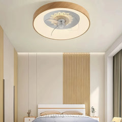 Ventilador de techo redondo con luz regulable silencioso y temporizador para dormitorio