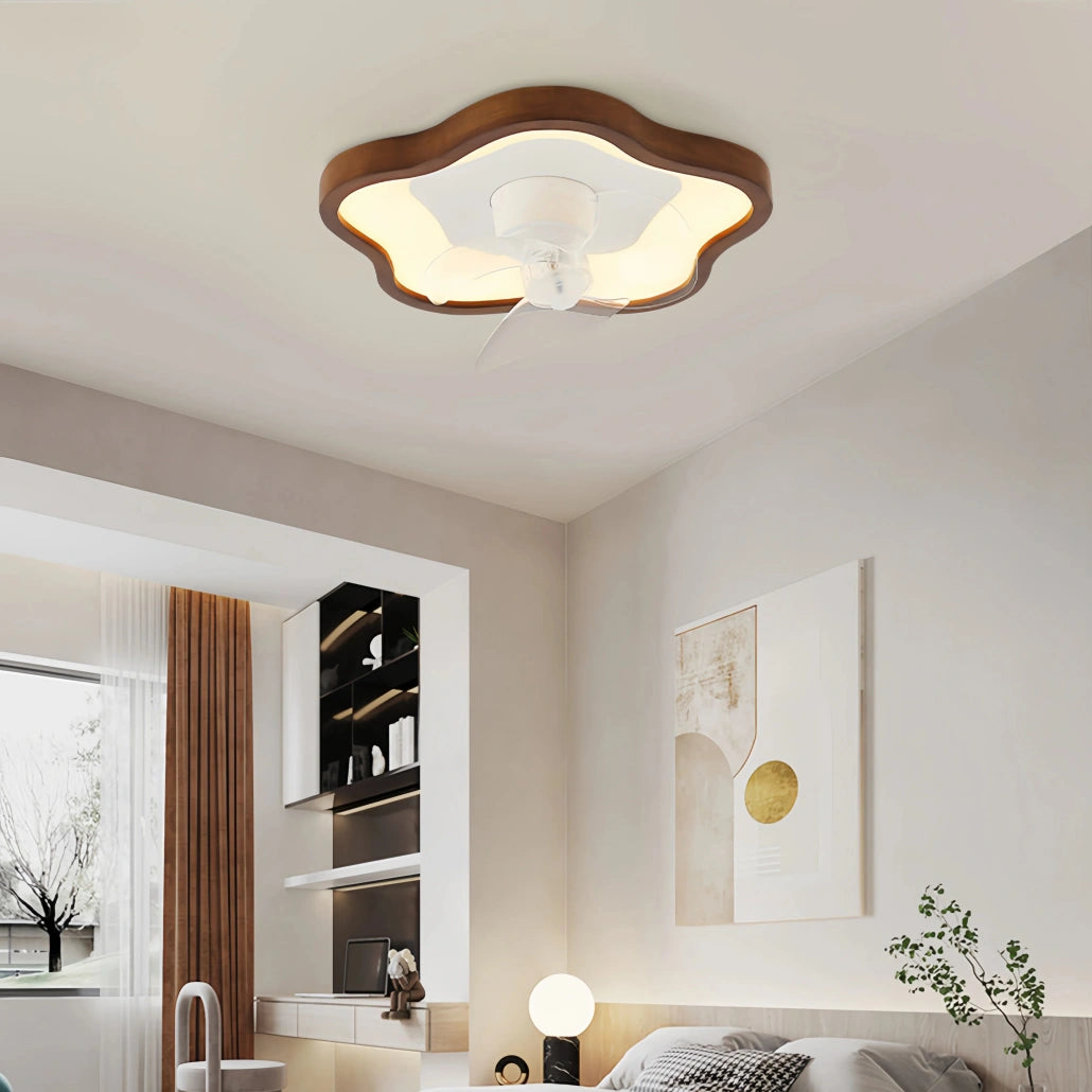 Ventilador de techo con luz de madera estilo nórdico silencioso regulable inverter para dormitorio