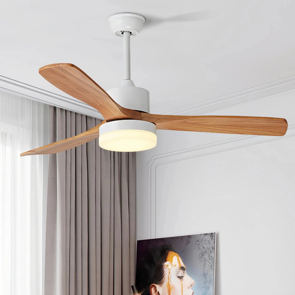 Ventilador de techo con luz y aspas de madera silencioso motor DC con temporizador Ø132 cm